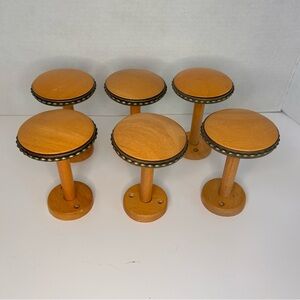 Vintage Warm Brown Wooden Curtain Tie Backs Cozy Farmhouse MCM Display